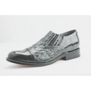 Grey Hornback Alligator Print Captoe Slip On Tuxedo Shoes